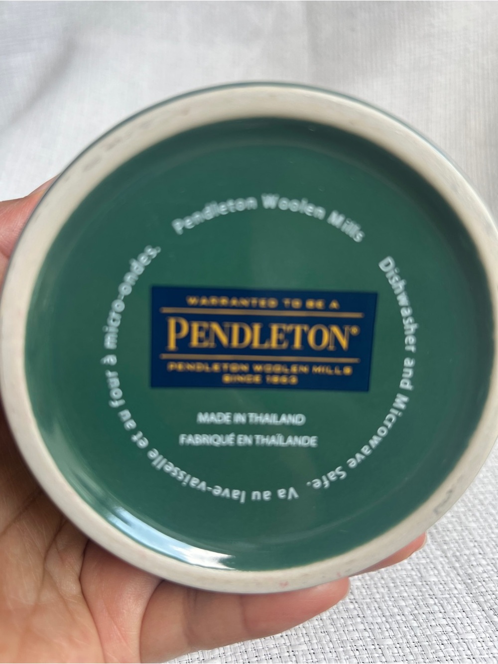 Pendleton Green Ceramic Mug with Yellow Aztec Banding - Picture 3 of 7